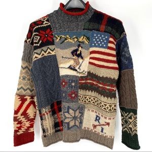 RARE Ralph Lauren POLO SPORT Ski/Flag Navy Sweater